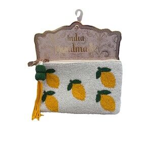 Made in India Handmade Beaded Lemon Tassel Women's Pouch Wallet Striped